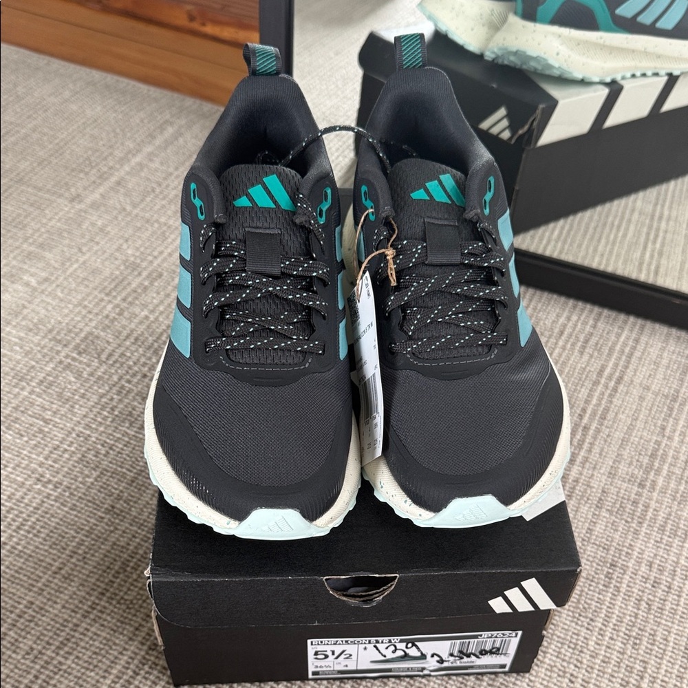 adidas Runfalcon Black & Teal Trail-Style Sneakers 5.5W